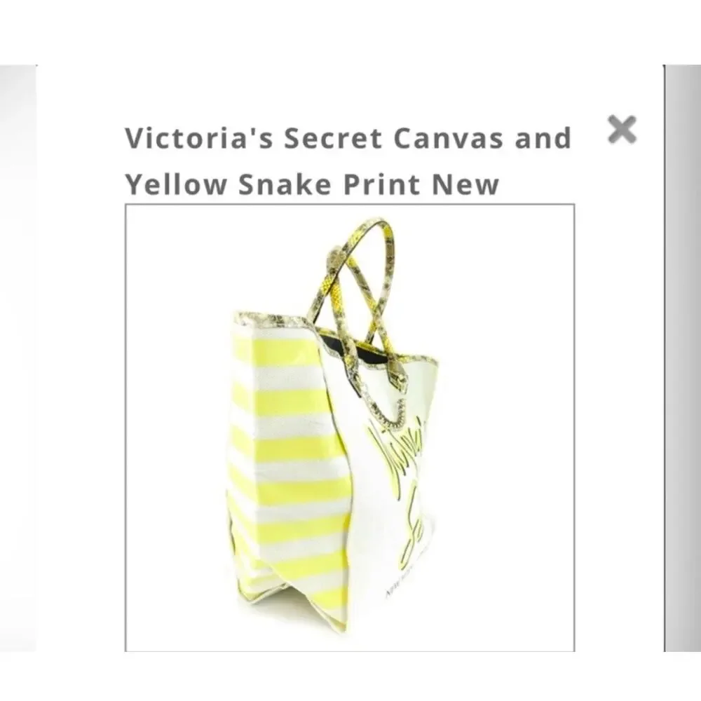 Victoria's Secret Canvas & Yellow Snake Print New York London Shanghai Tote
